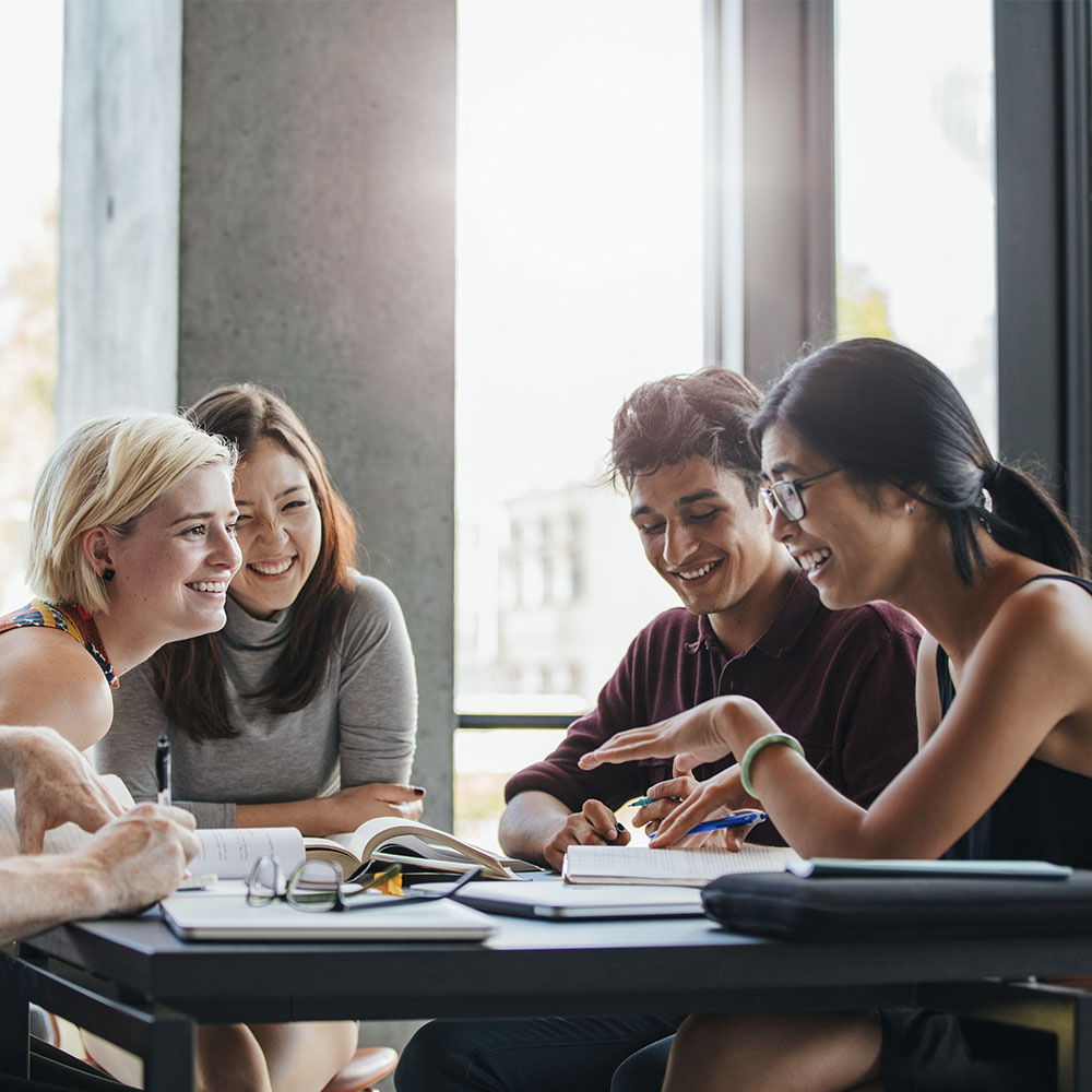 Students studying in college library