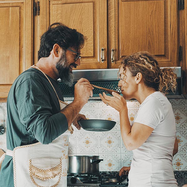 Couple cooking together