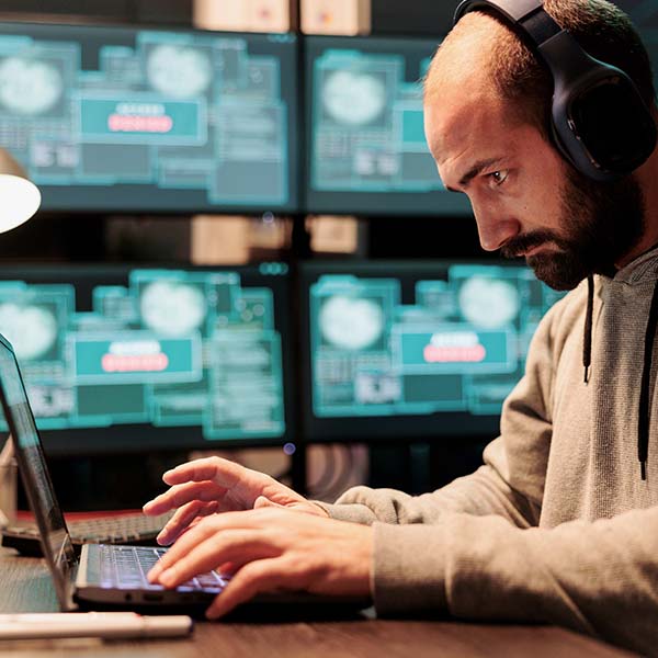 Technology professional monitoring cybersecurity systems