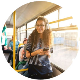 girl with phone on the bus