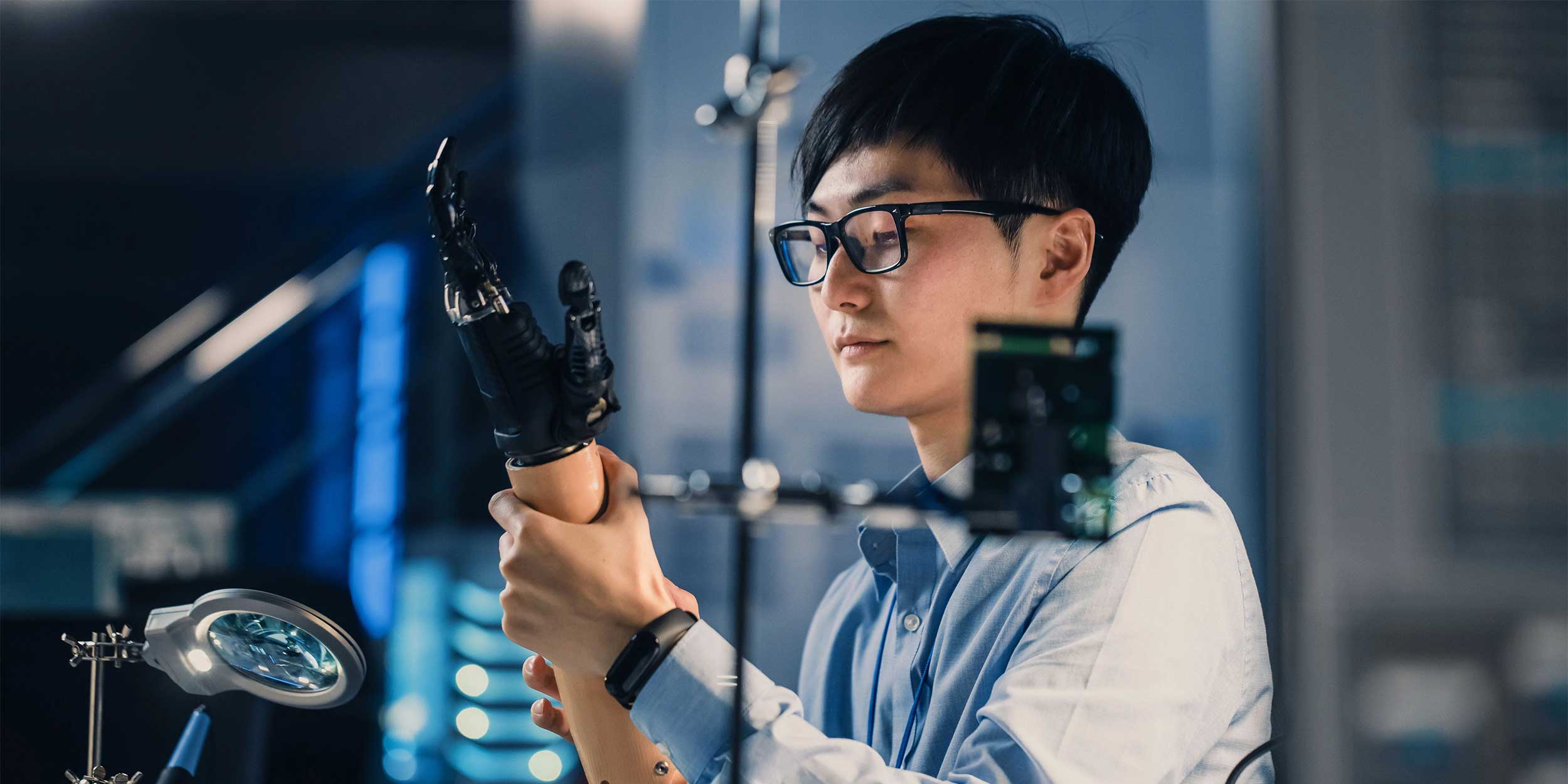 man working with technology