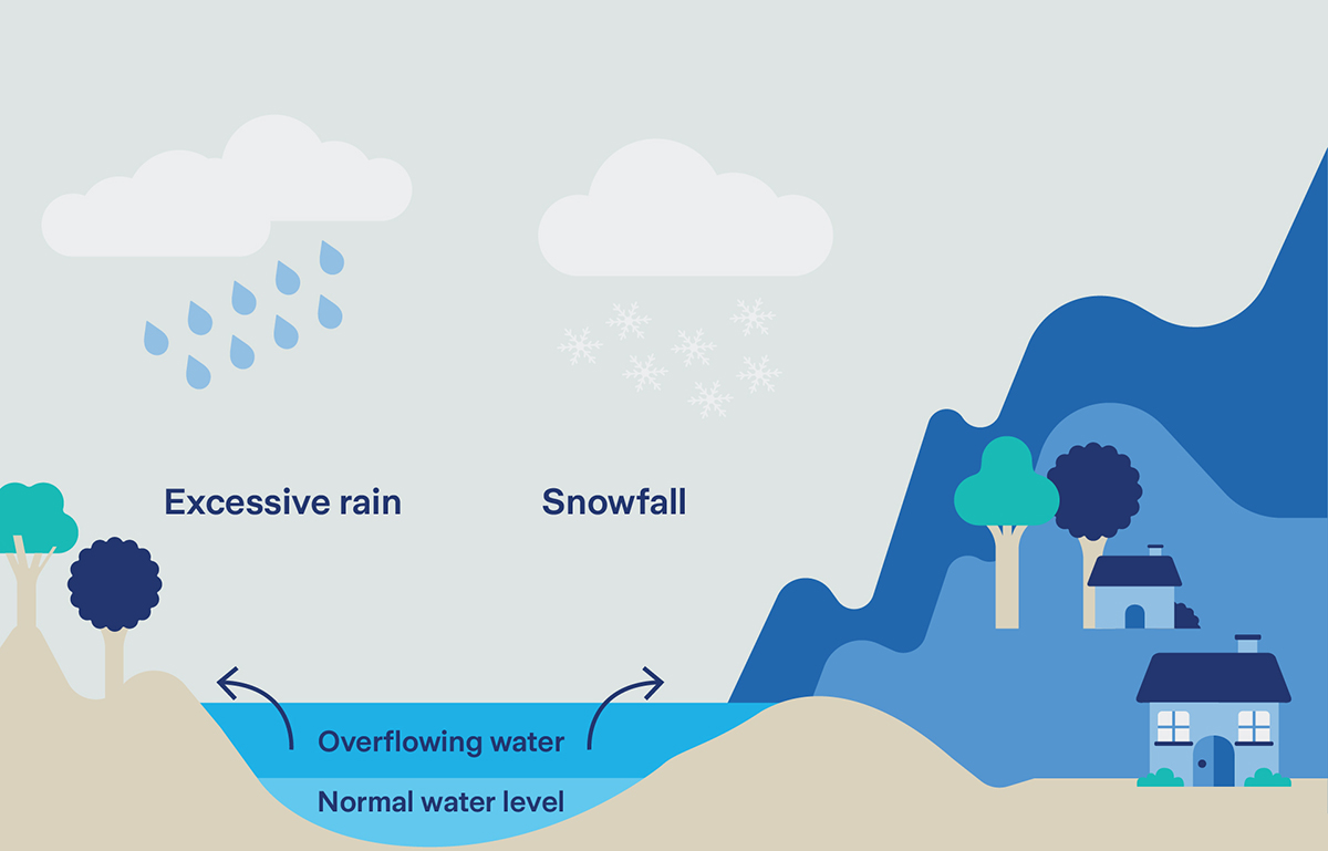 Infographic Fluvial or river flood