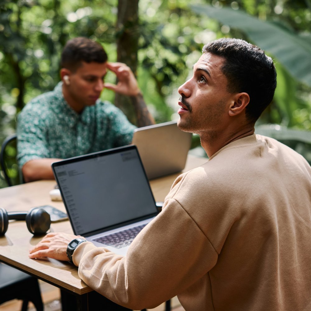 coworkers talking in modern office