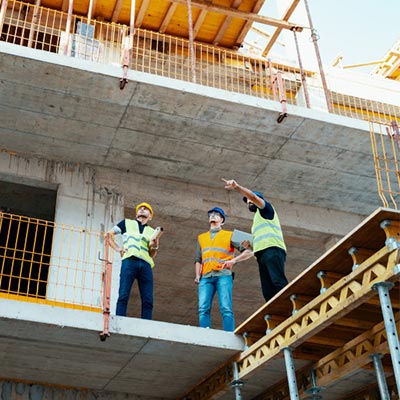 three engineers talking about construction