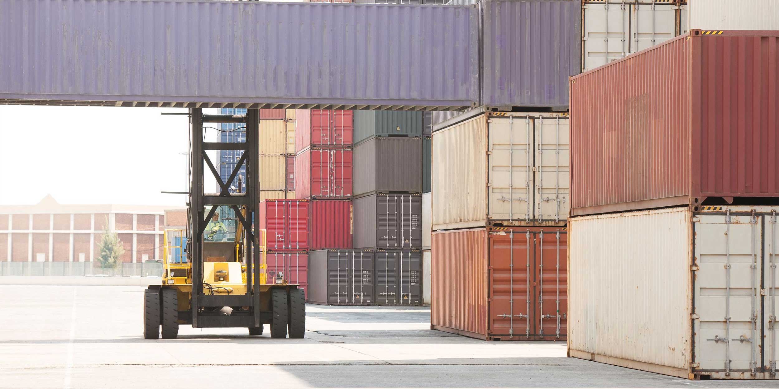 Containers and forklift