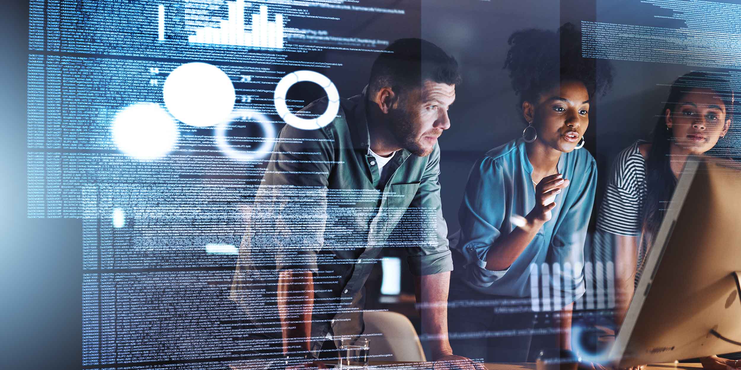 people looking at data