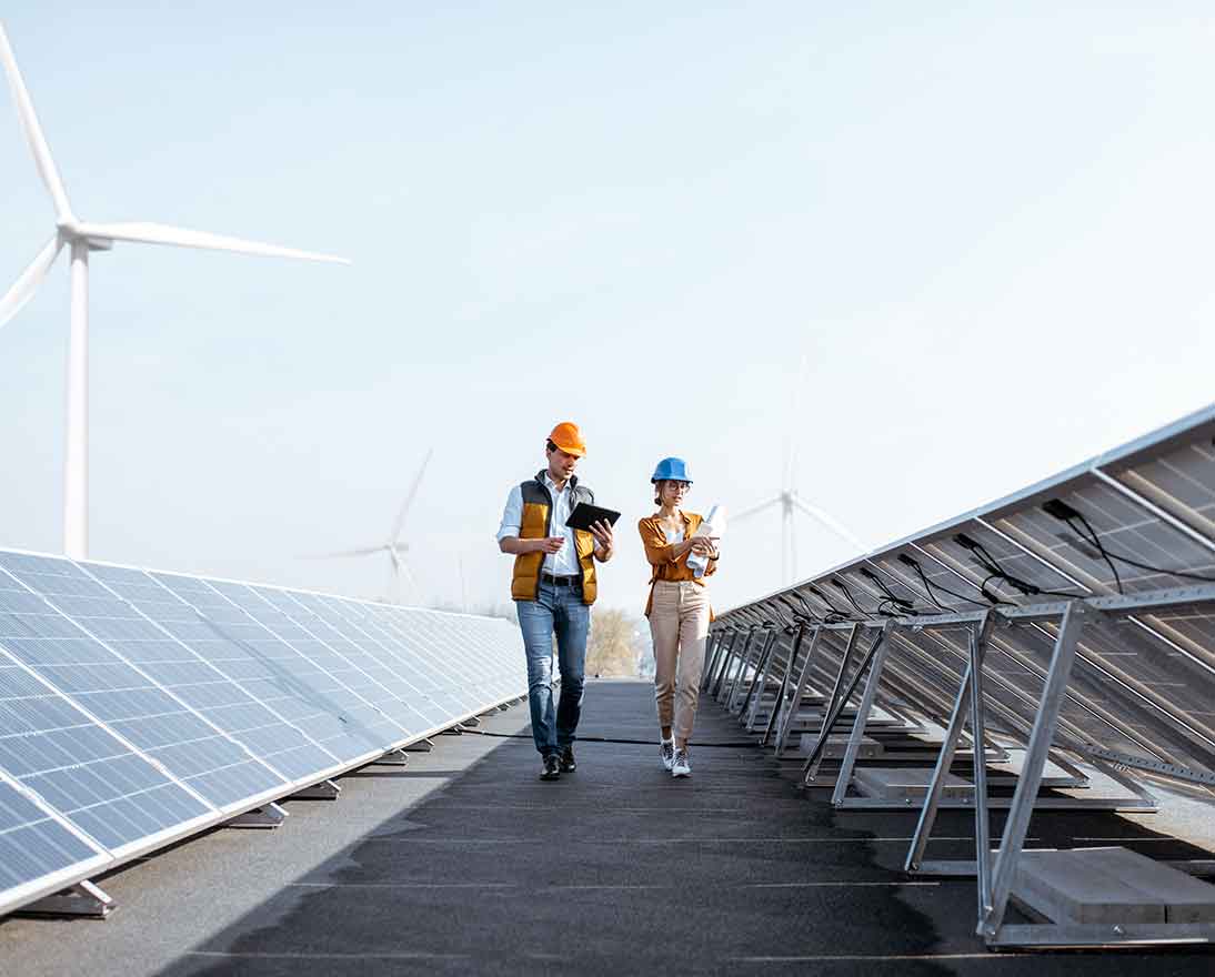 Engineers on a solar power plant