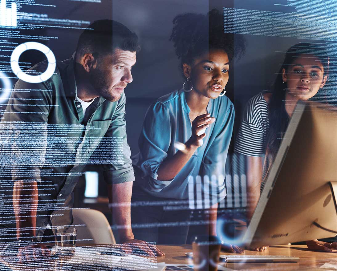 people looking at data