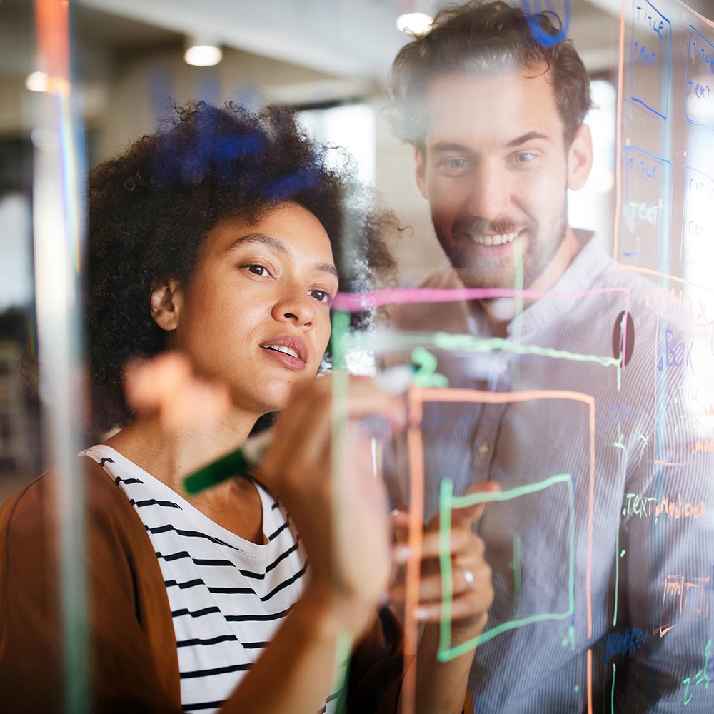 woman and man drawing something