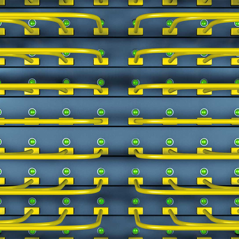 Rack with switches and network cables