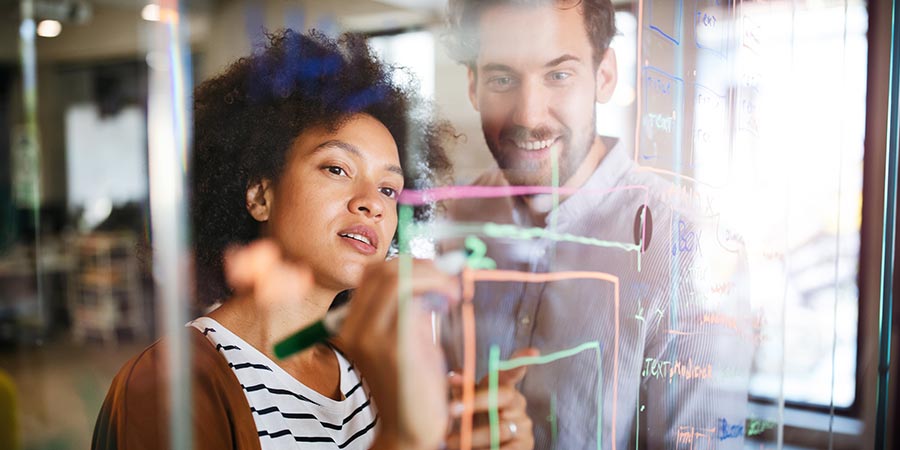 woman and man drawing something