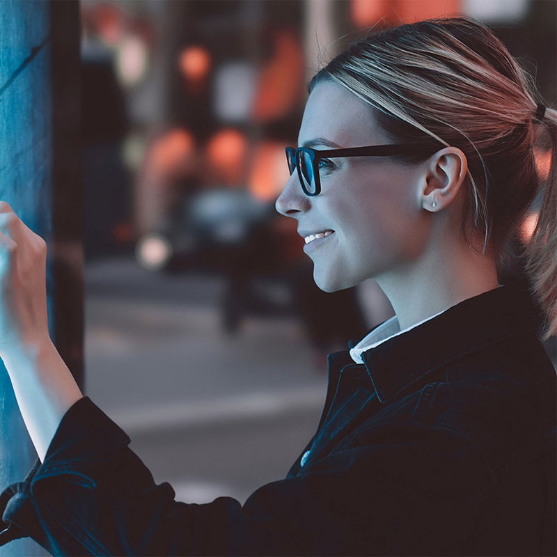 woman touching a screen