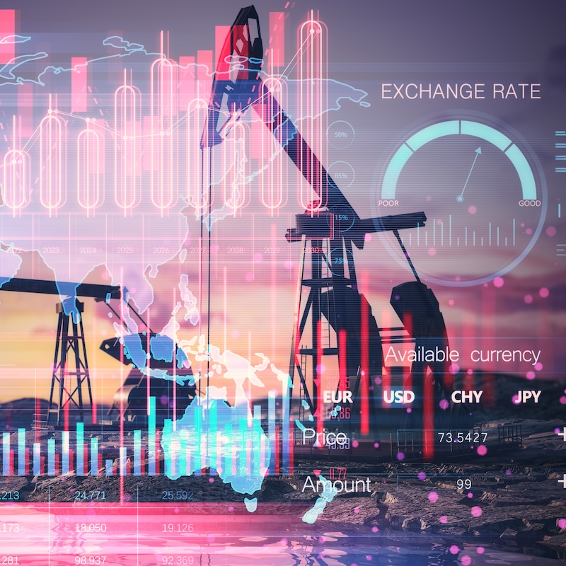 Collage of world map, industry and exchange rate data