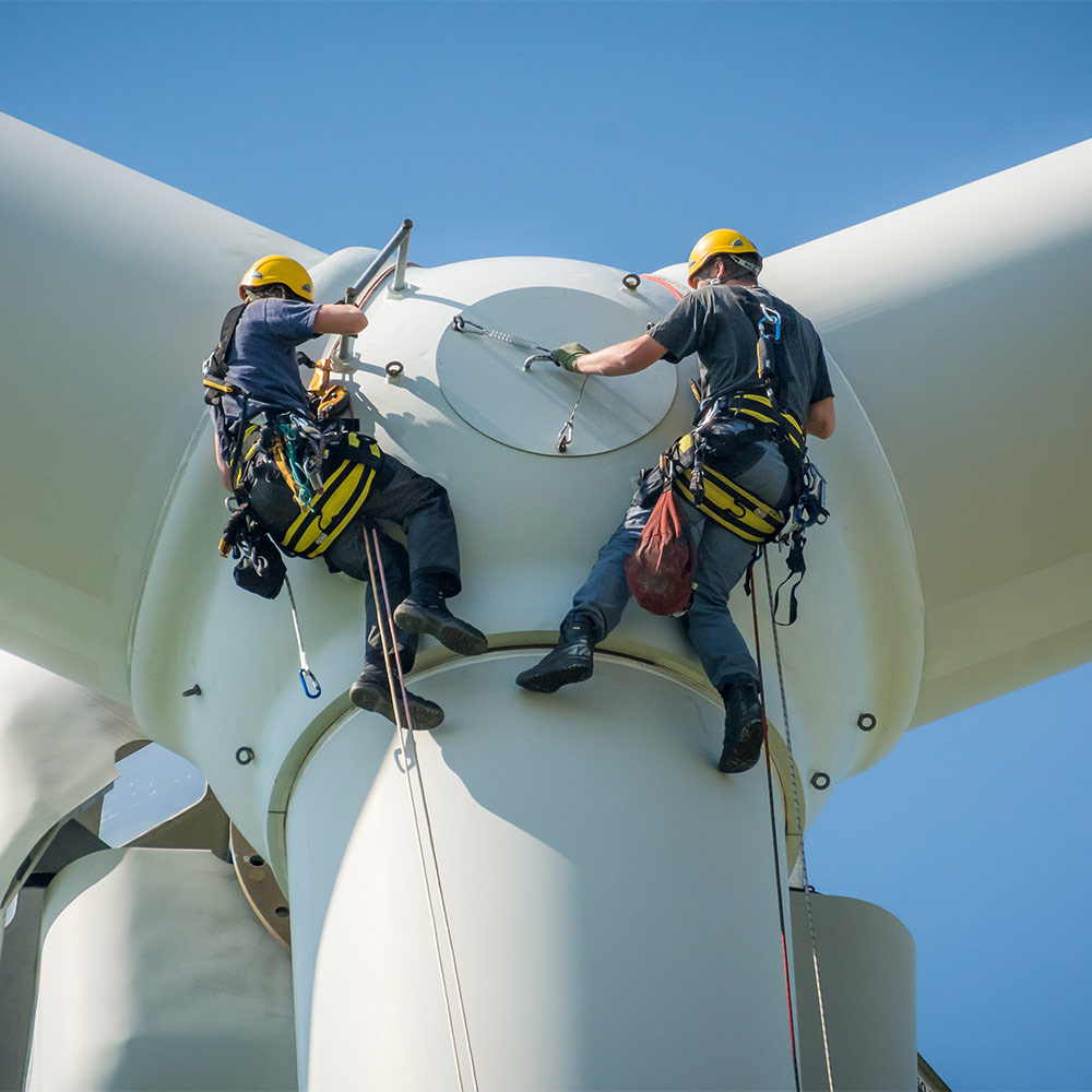 Inspection engineers on a wind turbine