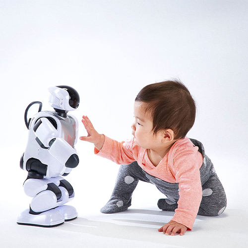 baby with robot